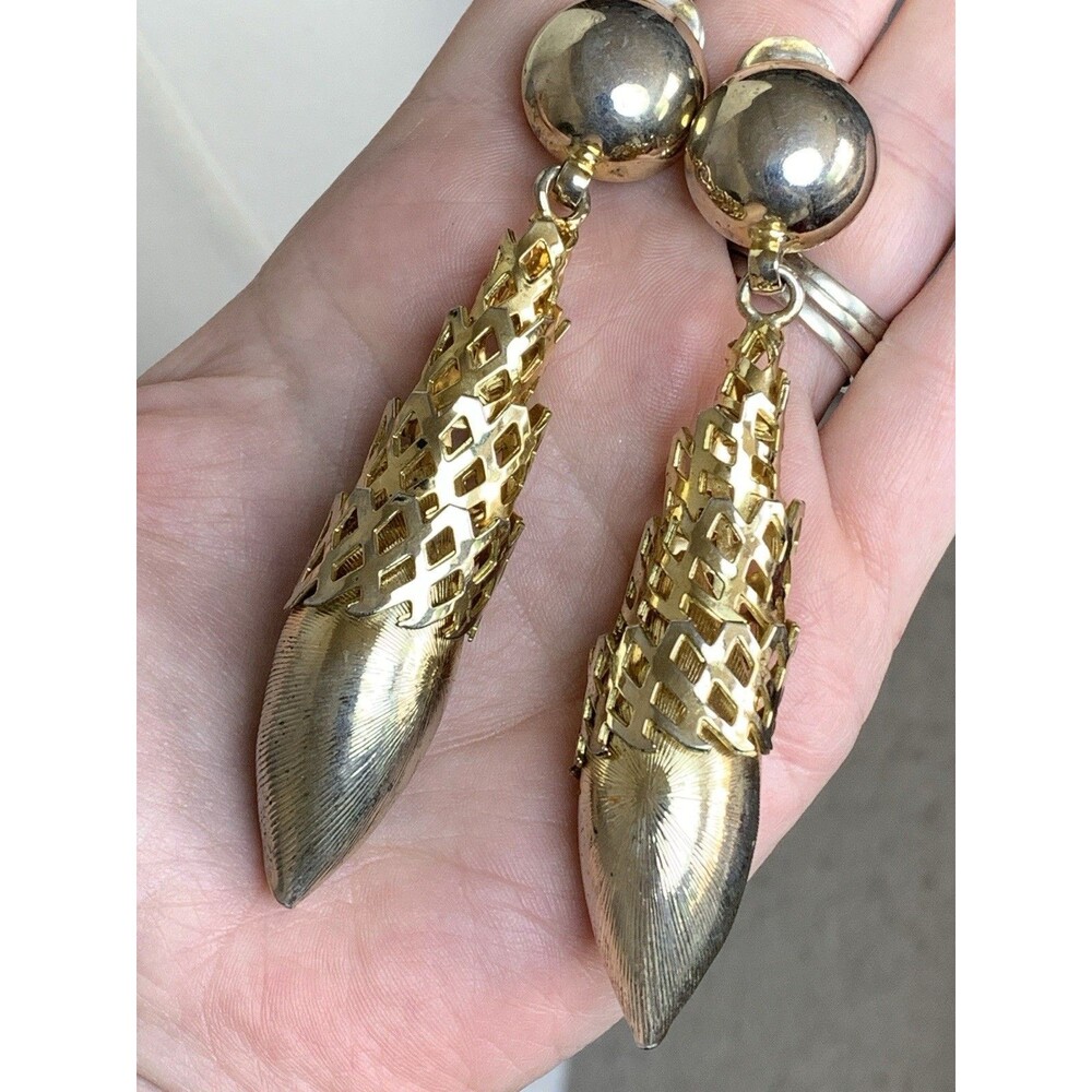 Vintage 80s Gold Tone Abstract Sculptural Runway Dangle Earrings